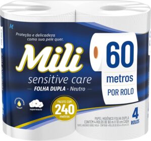 Mili, Papel Higiênico Folha Dupla 4 Rolos, 60 Metros (Embalagem pode variar)
